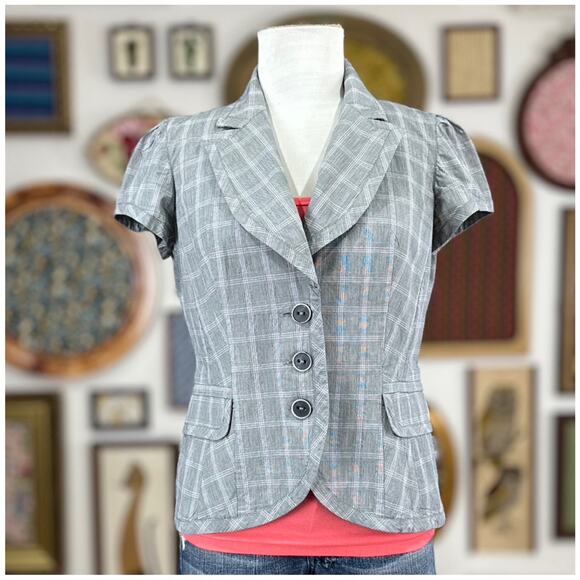 Kenzo Y2K Business Suit jacket Womens EU Size 42 US Size 4 Small Gray Plaid Vtg - Picture 1 of 12
